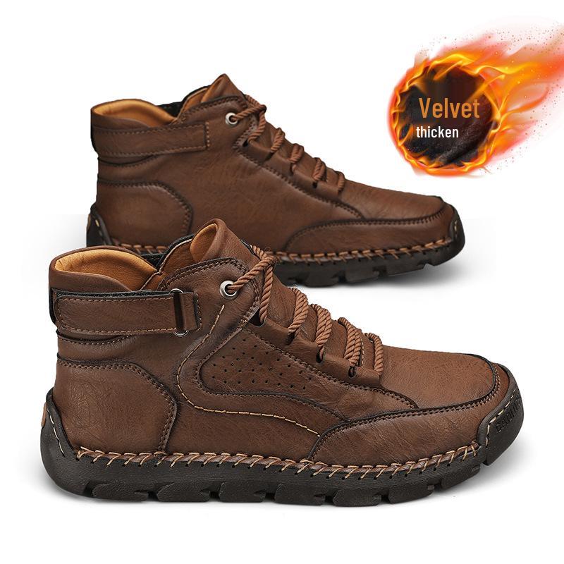 Men's Plus-Size Handmade Leather Ankle Boots: Fashionable Lace-Up Casual Shoes