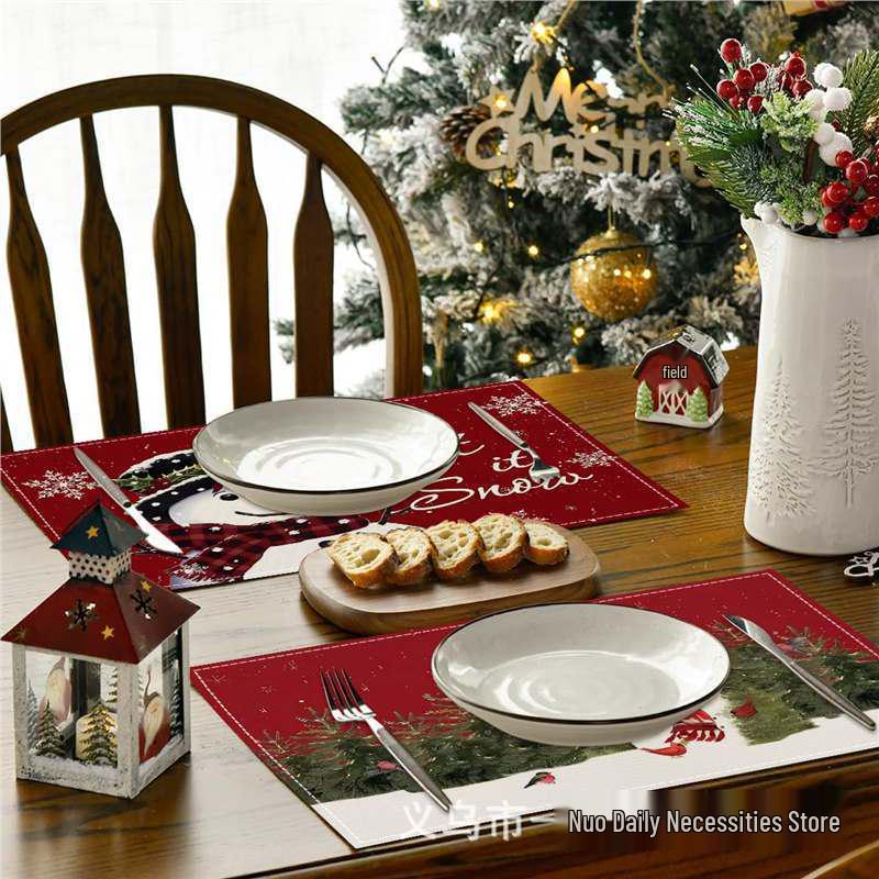 Christmas Snowman & Snowflake Plaid Insulated Placemat - Festive Table Decoration