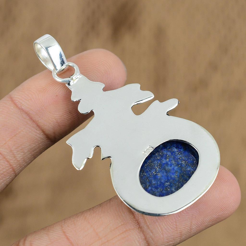 925 Silver Lapis Lazuli Stone Daughter Engagement Ethnic Wedding Pendant Jewelry