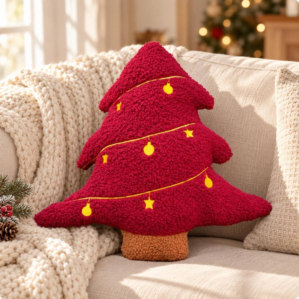 Christmas TreeShaped Soft Throw Tree Shaped Pillow Padded Holiday Cushion for