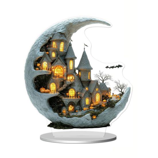 Halloweenské ozdoby 2D akrylová plochá strašidelná dekorace se svíčkou Strašidelná noční světelná ozdoba na stůl Domov Kancelář Kavárna