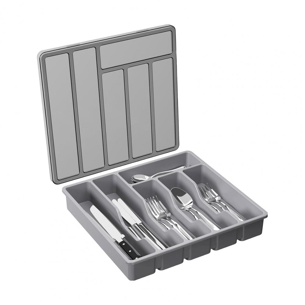 Cutlery Tray with Lid Utensil Storage Box Kitchen Utensil Holder with Lid 6 Compartments Drawer for Chopsticks for Flatware