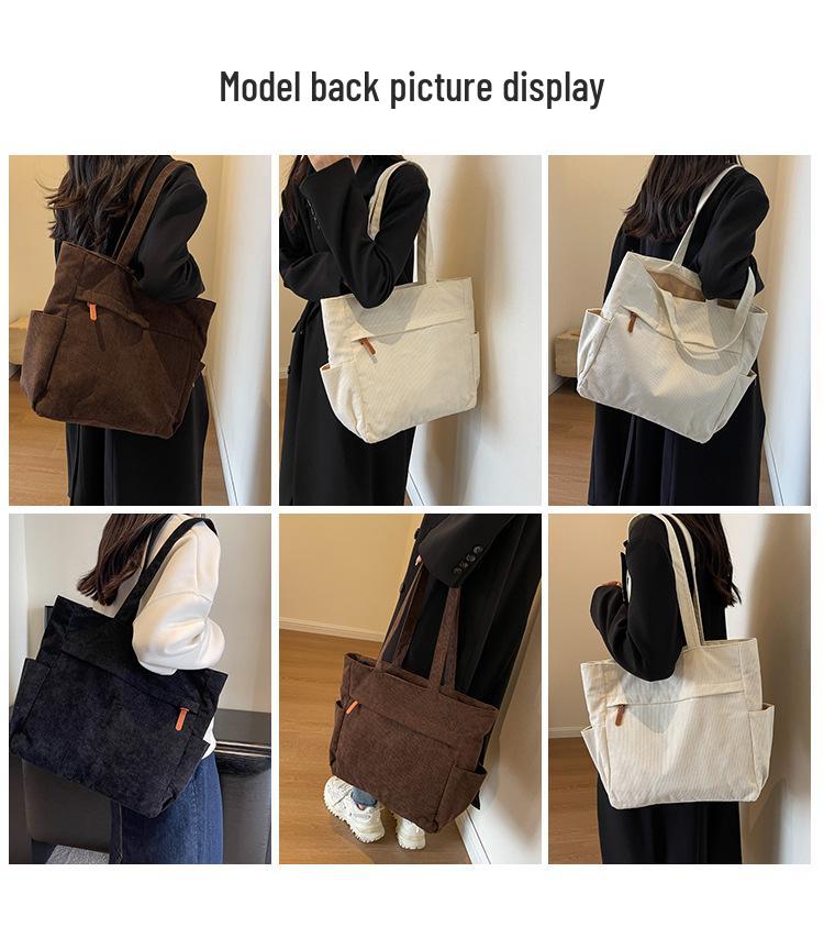 Women's Large Corduroy Tote Bag - Versatile Solid Color Shoulder Handbag
