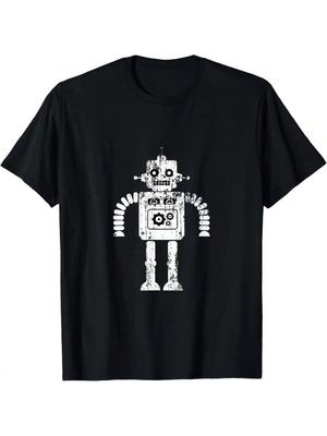 Distressed Retro Robot Dark T-Shirt Mens Unisexs Kids T-Shirt