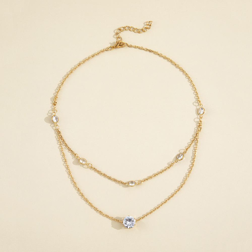 Temperament simple wind double stacked design zircon clavicle chain necklace 1PCS
