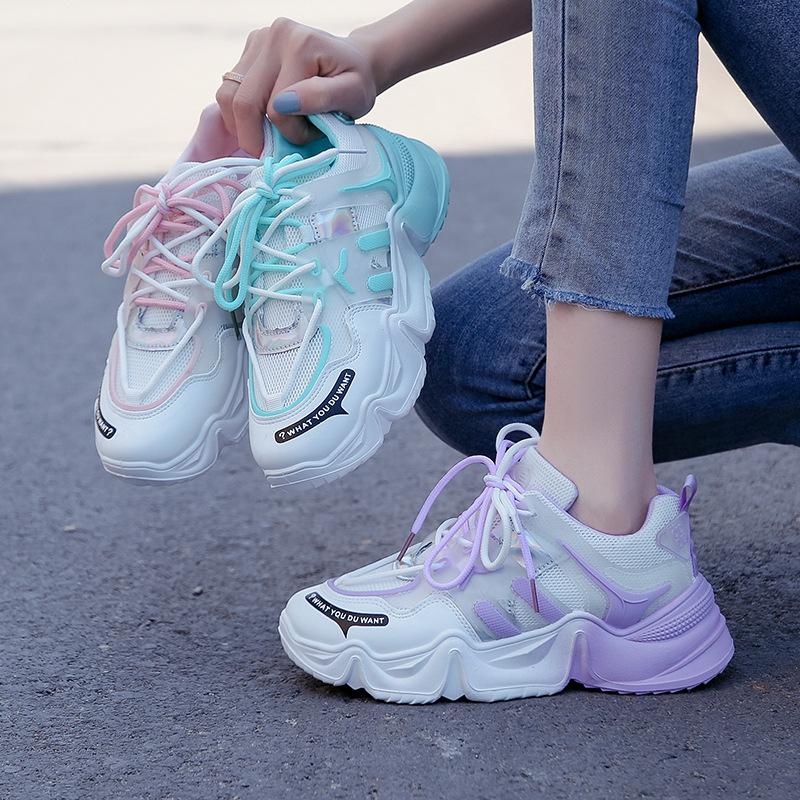 Fashion Casual Colorful Sports Running Hiking Shoes 2025 Spring Summer New Breathable Gradient Dad Shoes Fashion Casual Women's Shoes