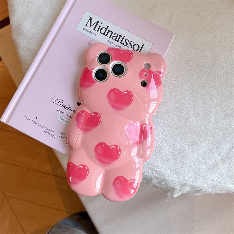 Cartoon Love Heart Bear Anti-fall Phone Case for iPhone 11, 13, 14, 15, 16, 17, PRO/MAX Series
