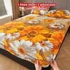 3pcs Golden Sunflower + Butterfly Print Fitted Sheet Set Perfect Fit for Bedroom or Guest Room Use, Bedspread Cover, Mattress Protector, Bedding Set