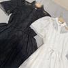 White Lace Dress Muse Fan Fashion Elegant Stand-up Neck Short Sleeve Single-breasted Splicing Advanced Slim-fit Long Dress
