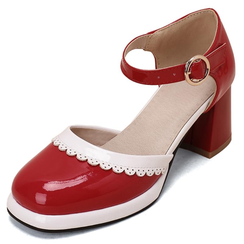 

Модные летние босоножки Лолиты Туфли для женщин Милые туфли на высоком каблуке Большие ремешки Туфли-лодочки D Orsay Розовые Синие Свадебные туфли на каблуке для женщин 39 красный