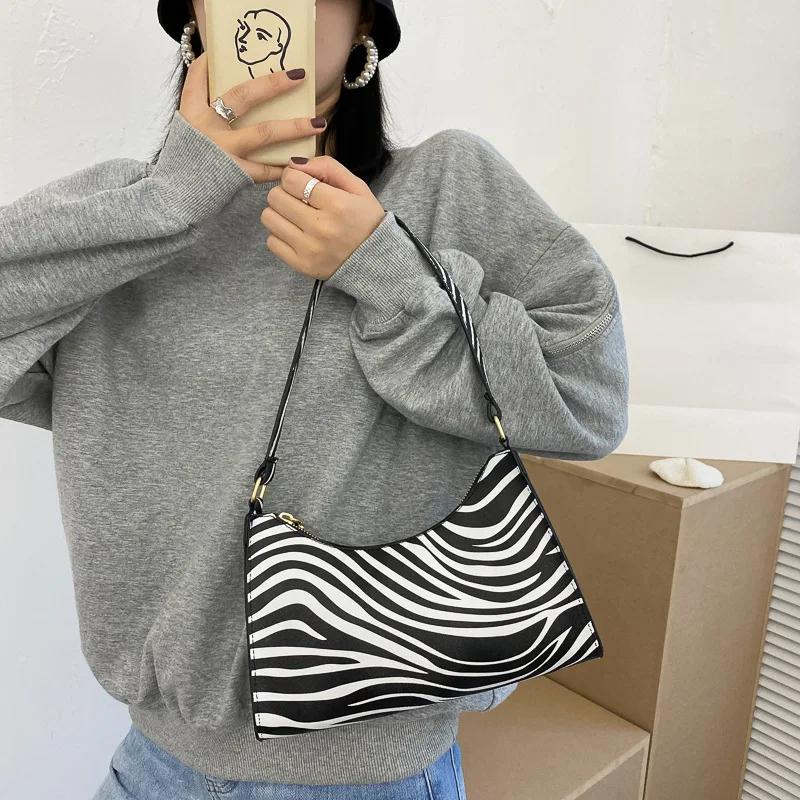 Fashion Zebra Print Women Luxury Handbag PU Leather Simple Underarm Shoulder Bags Female Daily Design Totes Purse Pouch