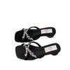 Square head medium heel shoes women's sandals summer new wear cross rhinestone slippers cool slippers