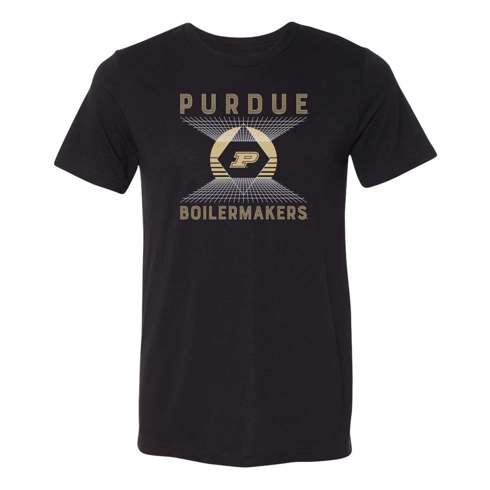 Purdue Vaporwave Grid Canvas Triblend T-shirt - Solid Black Triblend 4XL