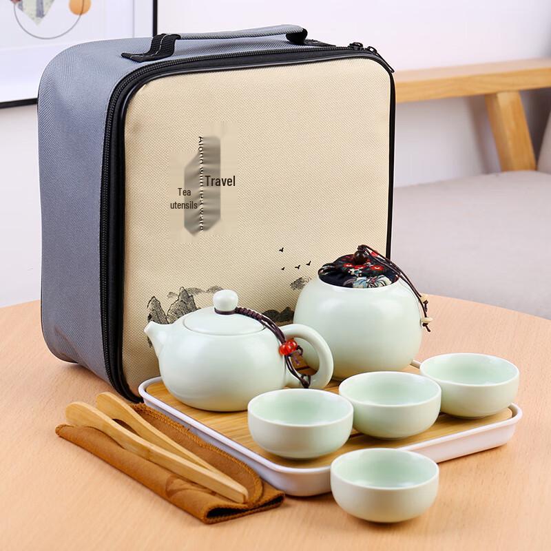 

Green Xishi Ceramic Tea Set with Travel Bag