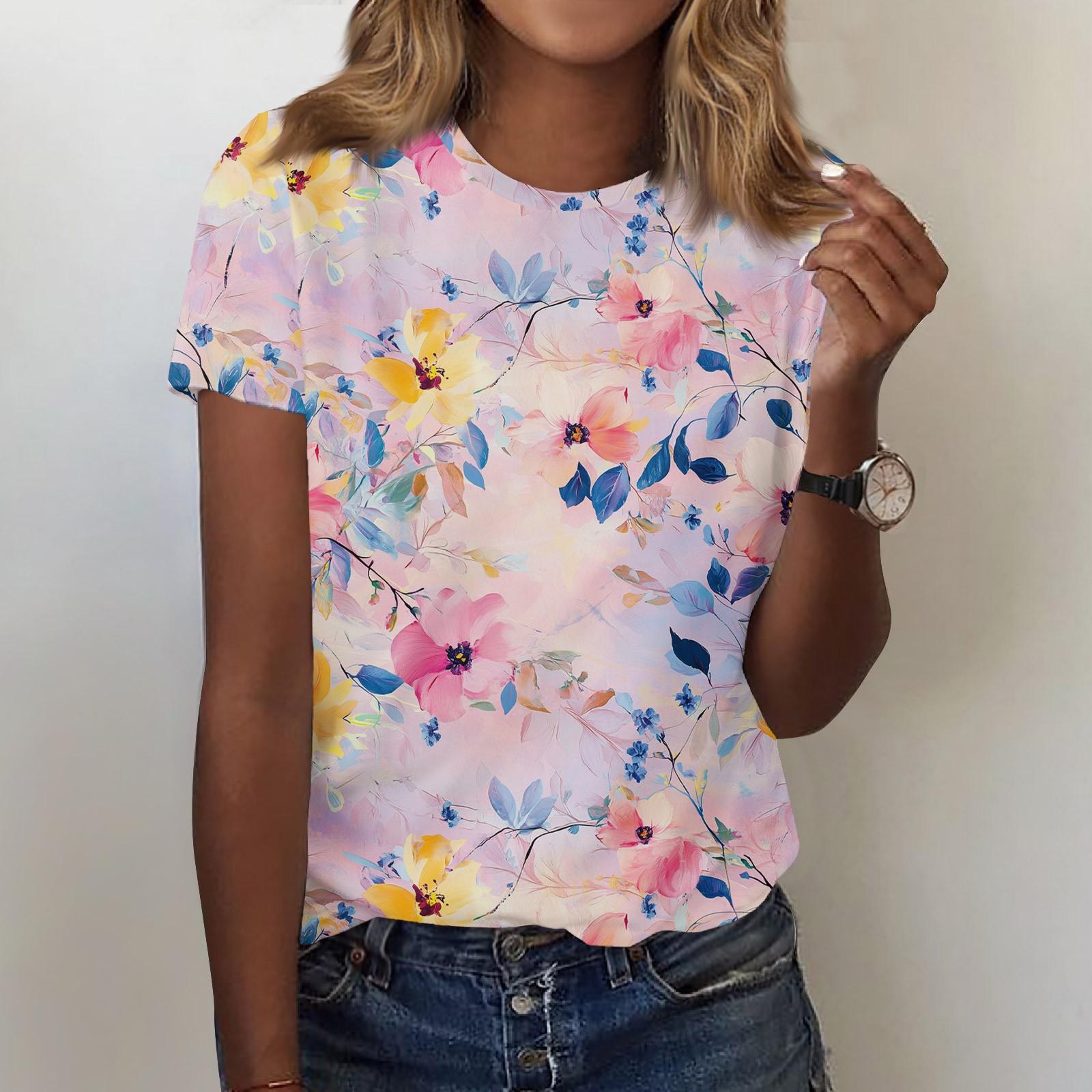 

Жіноча модна повсякденна футболка з принтом і круглим вирізом з короткими рукавами Топ Футболка Топ M