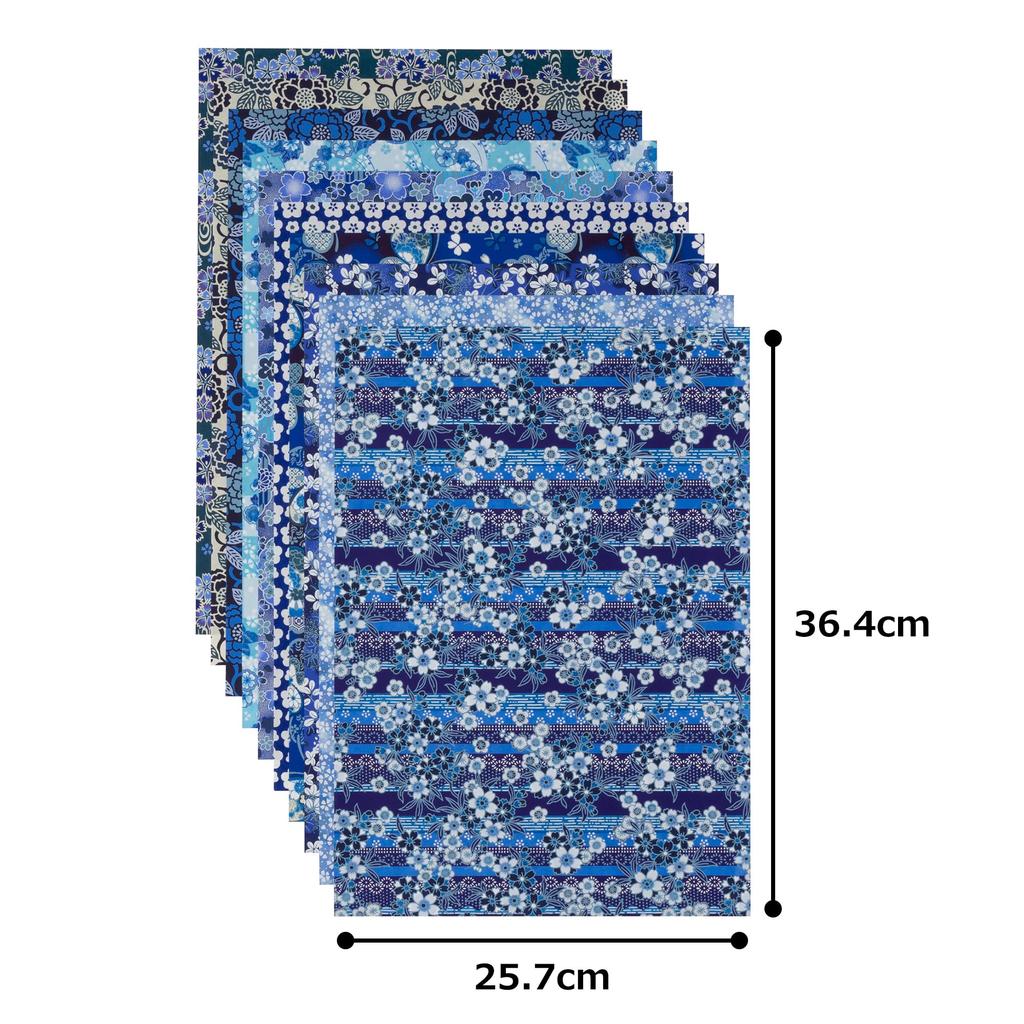 Kawasumi Washi Special Chiyogami Yuzen Washi B4 X 10 Patterns Indigo-Style Hand-Dyed Paper, Size, 25.7 36.4 Cm,