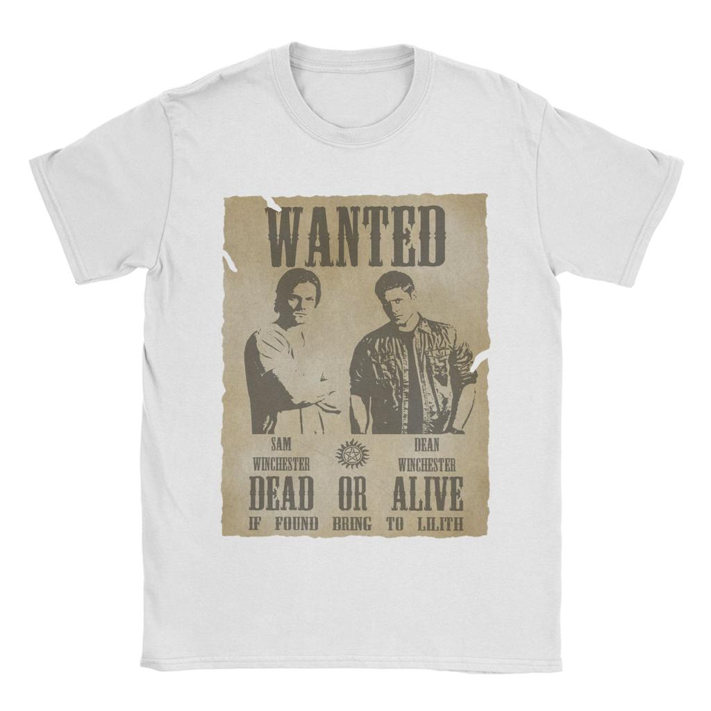 Men TShirts Supernatural Wanted Dead or Alive Humor 100 Cotton Tees Short Sleeve Winchester T Shirt Crew Neck Clothes Original