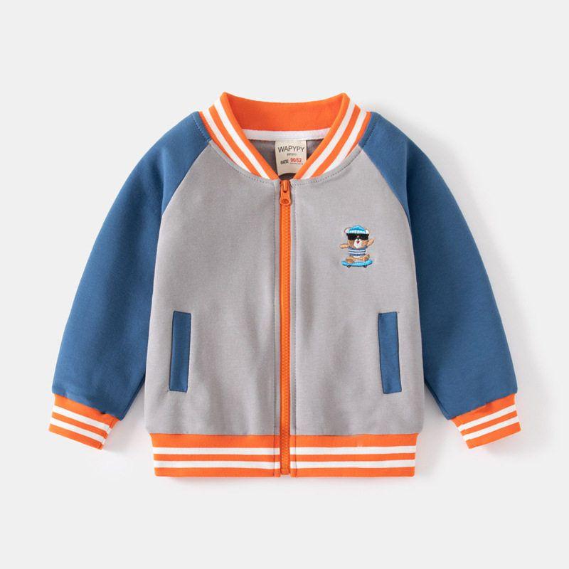 Children's Clothing Spring and Autumn Long-Sleeved Color-Blocked Baseball Jacket Boys' Bear Shirt Thin Coat Baby Boy Cardigan Top