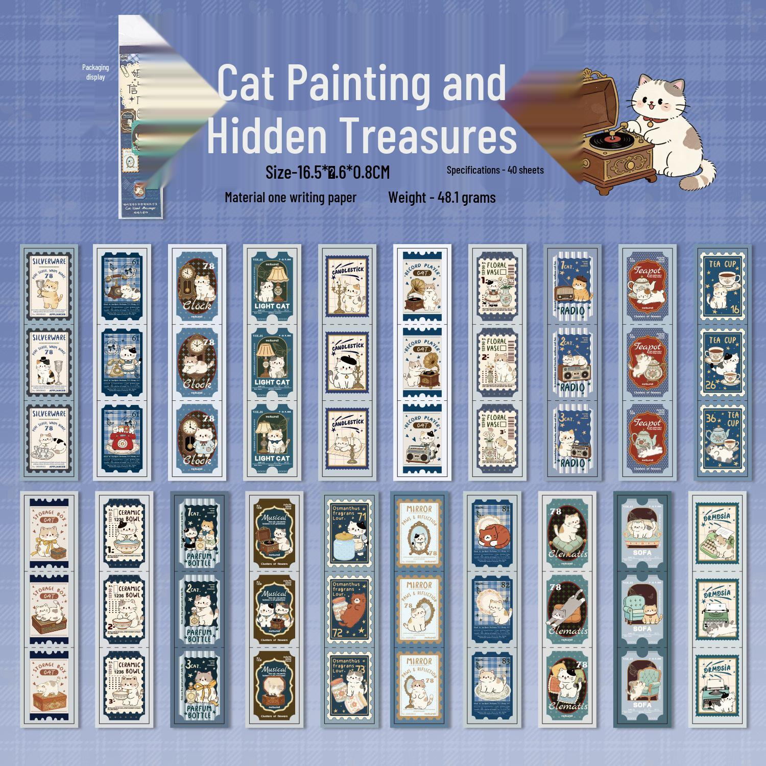 Yuxian Cat Island Messenger Sticker Book: Retro Cute Pet Patterns for DIY Journal Decoration