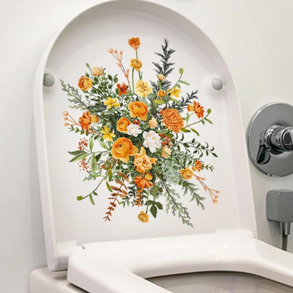 Wall Stickers Toilet Lid Sticker Pvc Hand Painted Flower Wc Accessories Toilet Stickers and Posters for The Bathroom Decoration