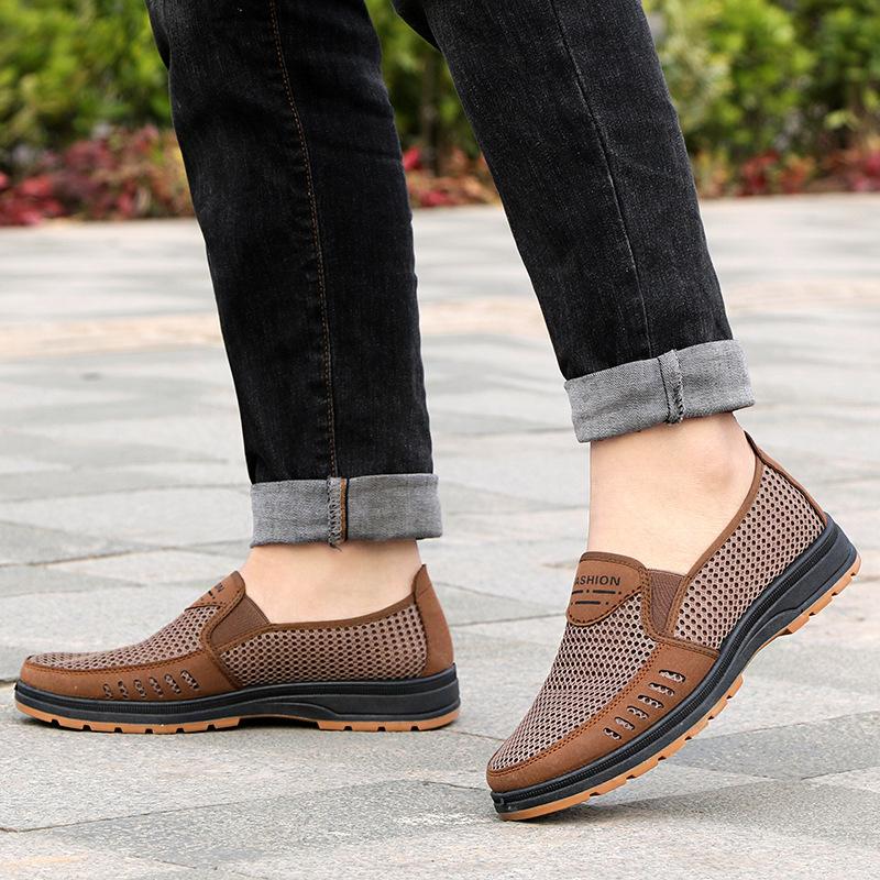 Large Size Men's Shoes Summer Men's Old Beijing Cloth Shoes Breathable Casual Dad Shoes Elderly Shoes One Pedal Mesh Shoes