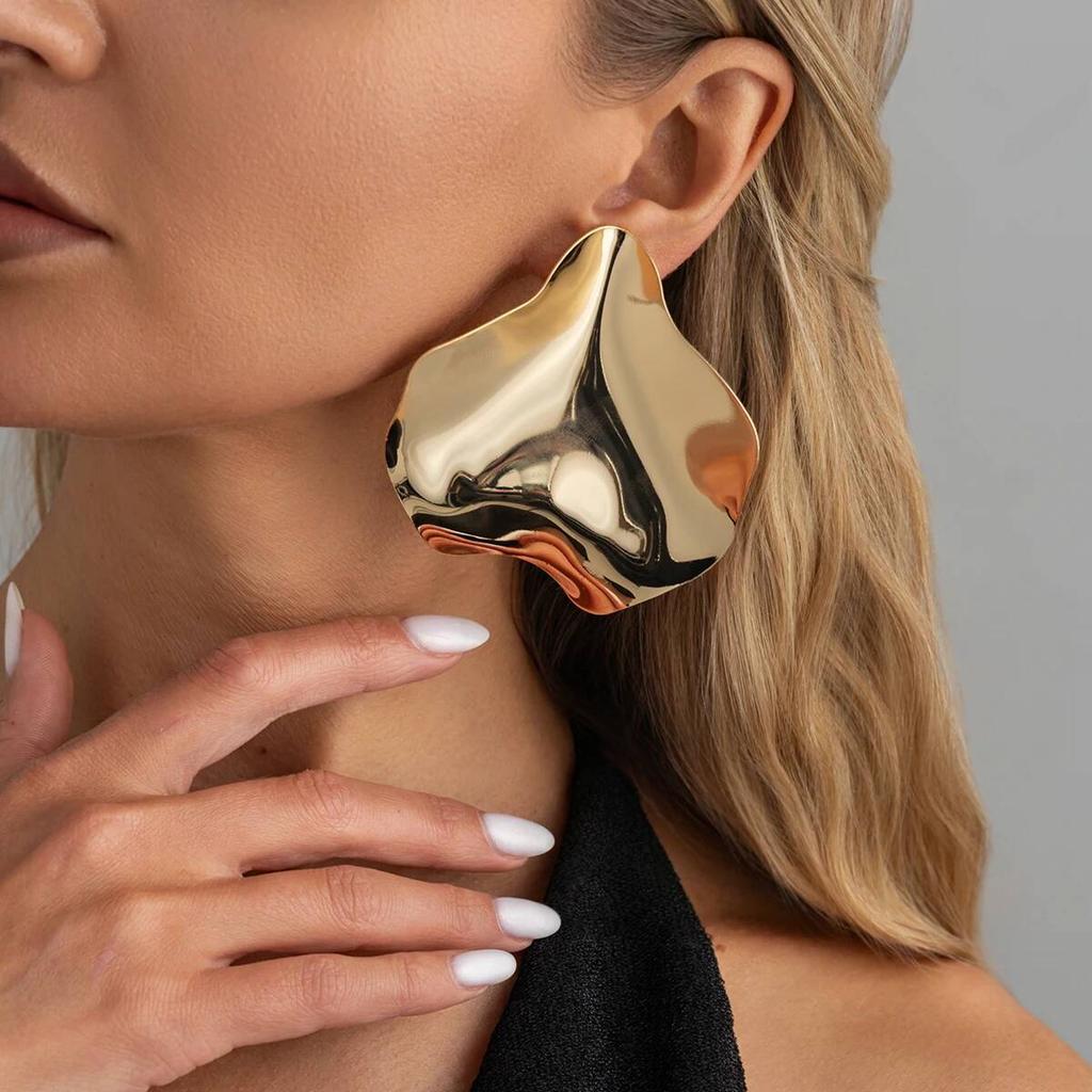 IngeSight.Z Exaggerated Unique Big Petals Stud Earrings Women Fashion Creative Gold Color Piercing Earrings Charm Jewelry Gifts