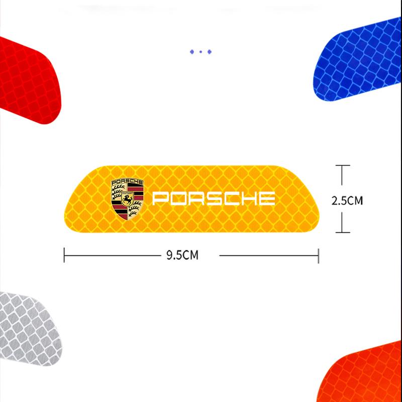4Pcs Car Door Sticker Safety Warning Reflective Mark For Porsche Cayenne Panamera Macan 911 718 Taycan Boxster Cayman 918 Pajun