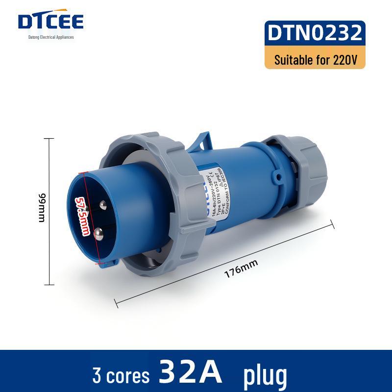 IP67 Waterproof Industrial Angled Plug Socket, 16A/32A, 3-Core, 4-Wire, 5-Pin, Flush Mount, Not Explosion-Proof