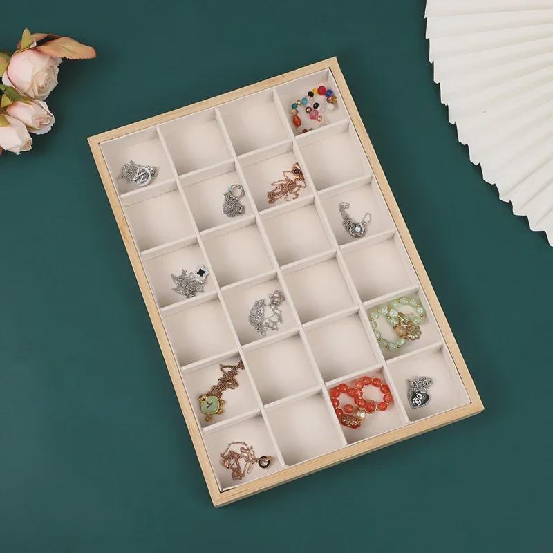 Bamboo and Wood Velvet Jewelry Tray for Bracelets and Earrings Display