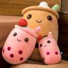 New Arrival Cartoon Fruit Bubble Tea Cup Plush Toys Real Life Boba Food With Suction Pillow Stuffed Soft Hug Cushion Decor