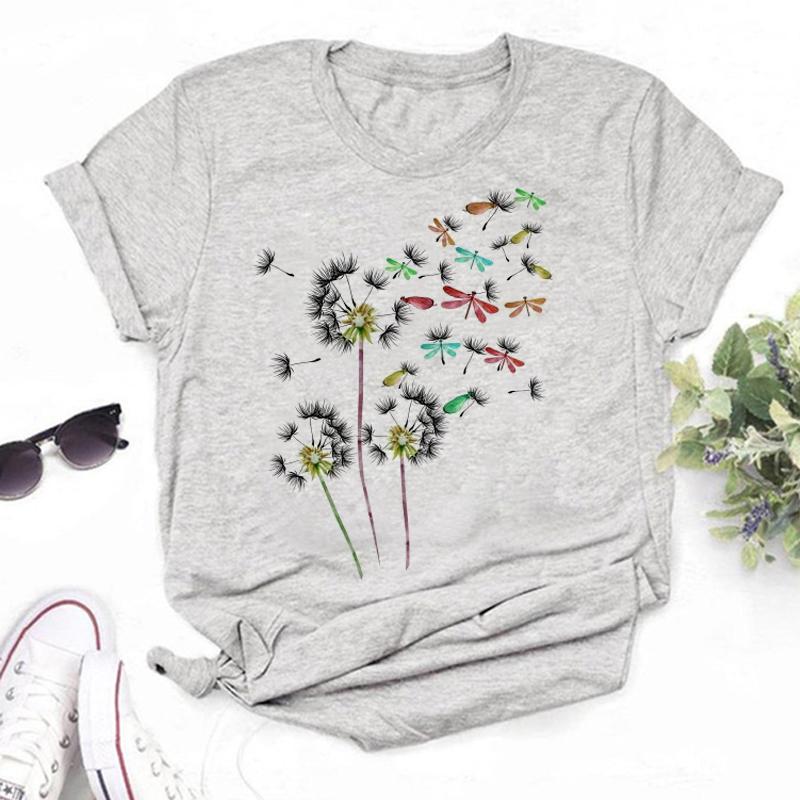 New Dandelion Printed Women T Shirt Cartoon Graphic Printed Black Ladies T-shirt Casual Woman Shirt Funny Tees Shirts