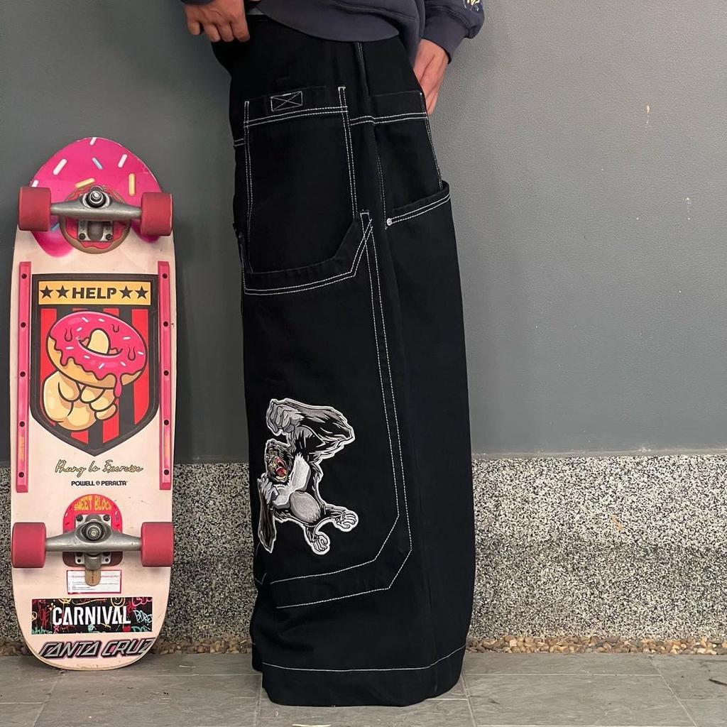 Új Y2k Jeans Klasszikus egyenes nadrág Bő betűs farmernadrág High Street alkalmi nadrág Punk stílusú széles szárú nadrág