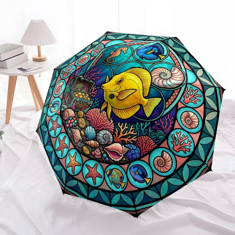 Underwater Treasure Hunt Pattern Umbrella, Portable and Foldable Design, 8 Ribs, a Casual Accessory for Halloween, Christmas, and Birthday Gifts.
