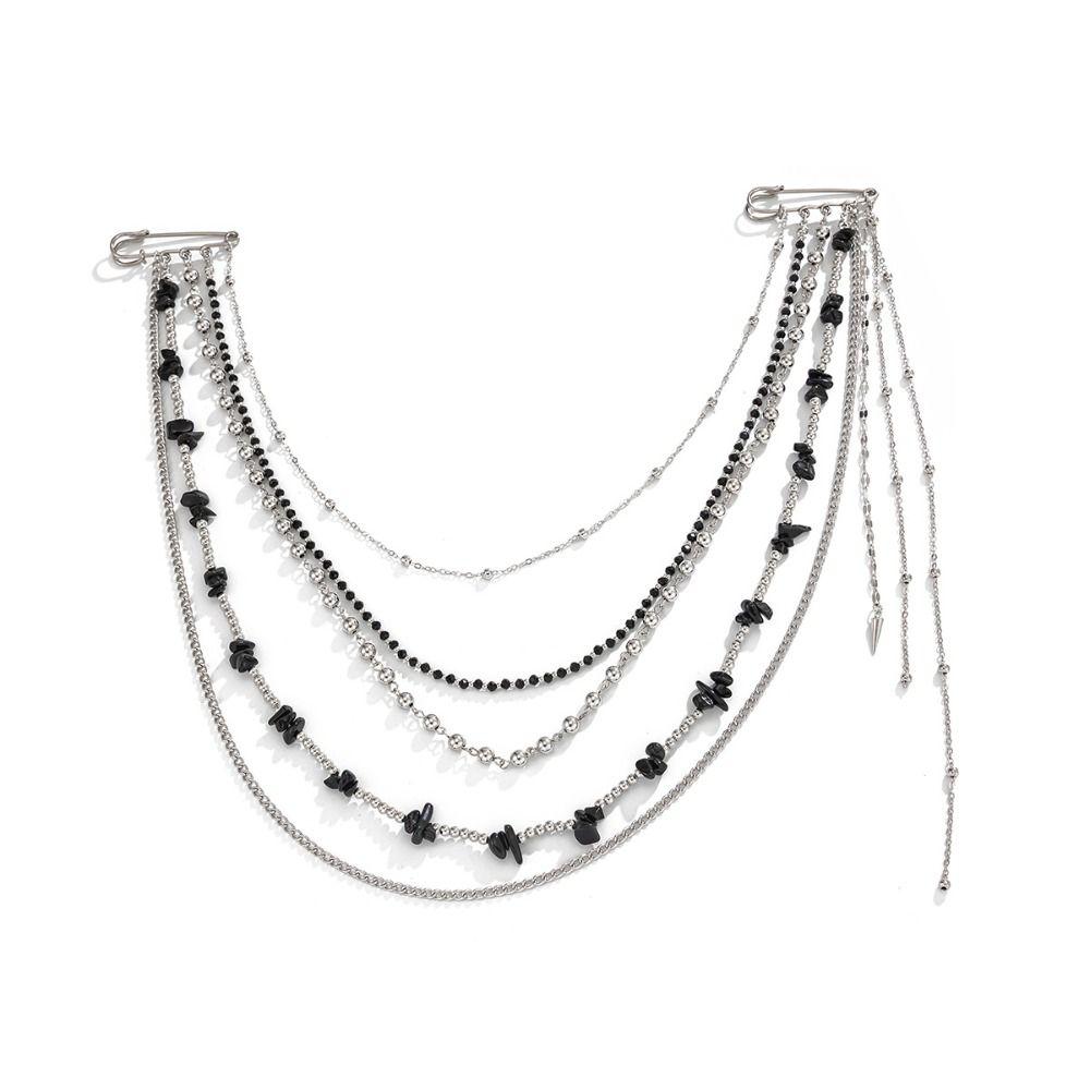 Exaggerated Clothing Tie Pin Alloy Bead Fixed Ornament New Tassel Chain Brooch  Men