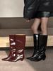 Fashion IPPEUM Knee High Boots For Women Kitten Heel 2025 New Burgundy Boots Leather Shoes