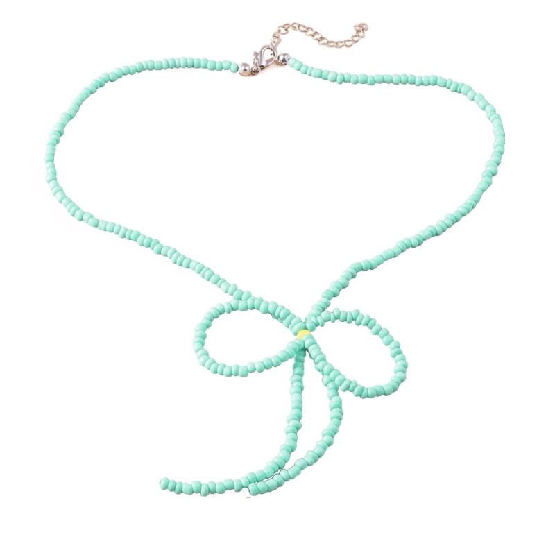 

Colored Rice Beads Necklace Female Temperament Bead Bowknot Collarbone Chain Student Adjustable Chain Sweater Chain