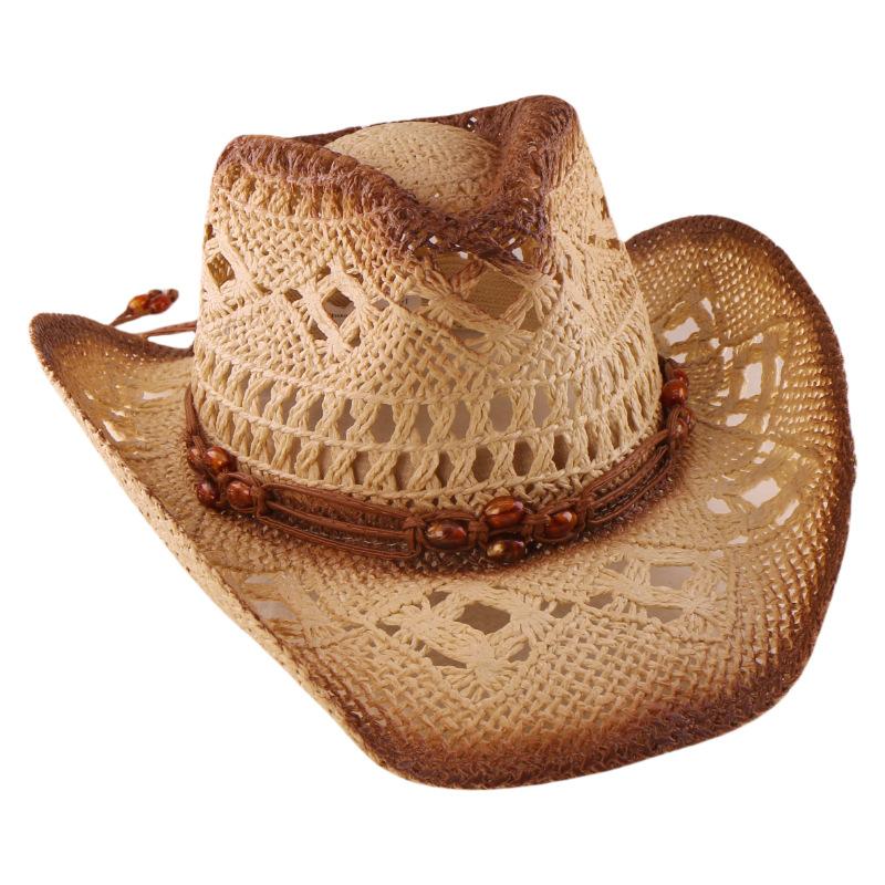 Hollow cowboy hat Panama straw hat sunshade big edge sunscreen beach hat women's summer jazz hat tide