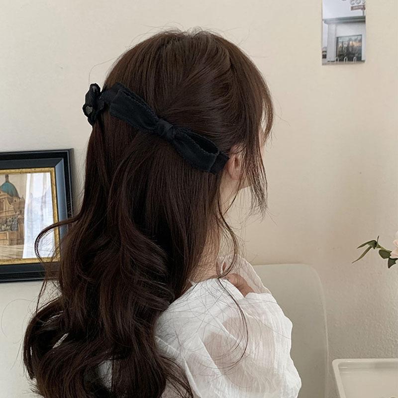 2 Adet Kore Tarzı Trend Düz Renk Kumaş File Fiyonklu Ördek Ağzı Klips Şık Saç Klipsi Tatlı Sevimli Saç Tokaları Kız Çocuk Saç Aksesuarları
