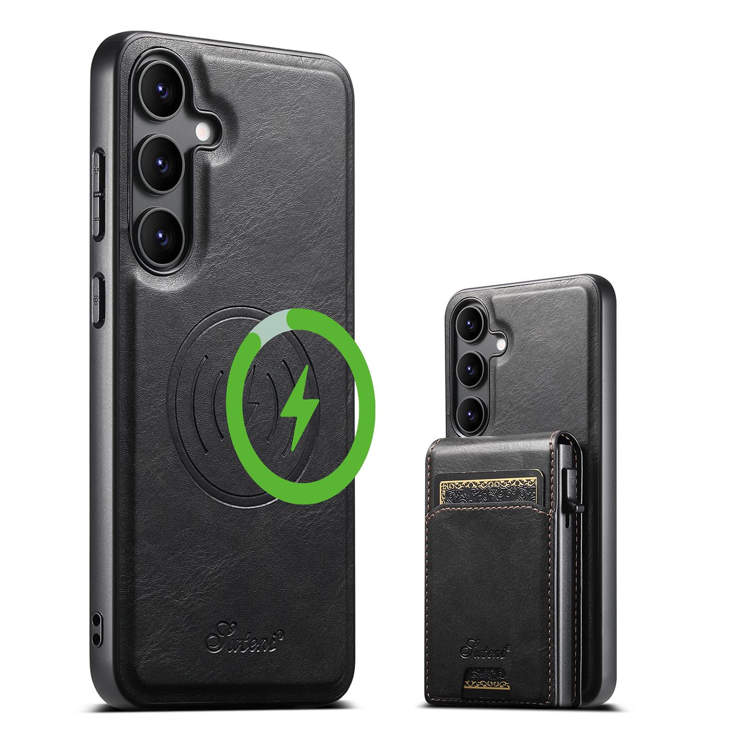 

SUTENI H19 For Samsung Galaxy S24+ Magnetic Case Waxy Texture Card Slots Leather Back Phone Cover B