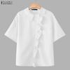 ZANZEA Women Casual Turn Down Collar Short Sleeve Loose Blouse