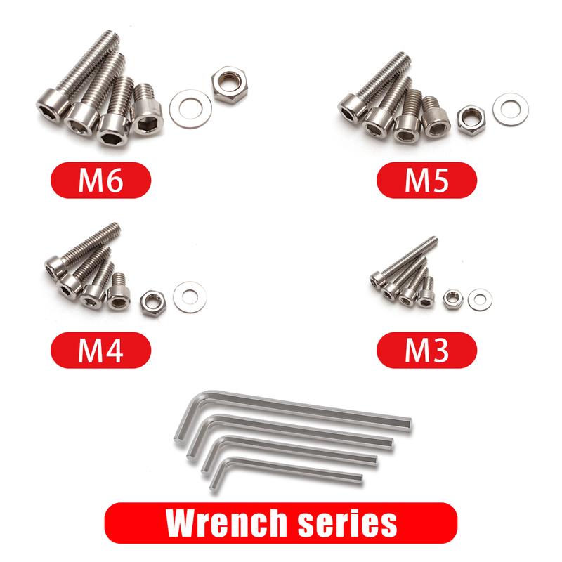 850 PCS Stainless Steel Hexagon Nut and Bolt Combination Set - Including Flat Washer Wrench - M3, M4, M5, M6 Hexagon Head, 4 Spe