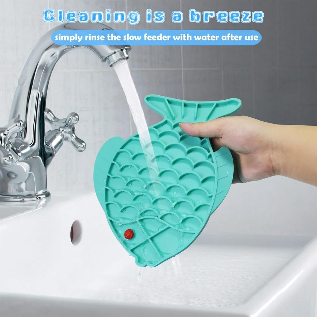 2 Pack Slow Feeder Cat Bowls, Fish-Shaped Silicone Puzzle Kitten Puppy Dog Feeders Non-Slip Design Lick Mat for Healthy Eatting