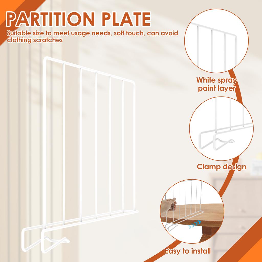 3Pcs Closet Shelf Divider Metal Wardrobe Partition Board Shelf Divider Closet Organizer Hanging Closet Save Space Hook
