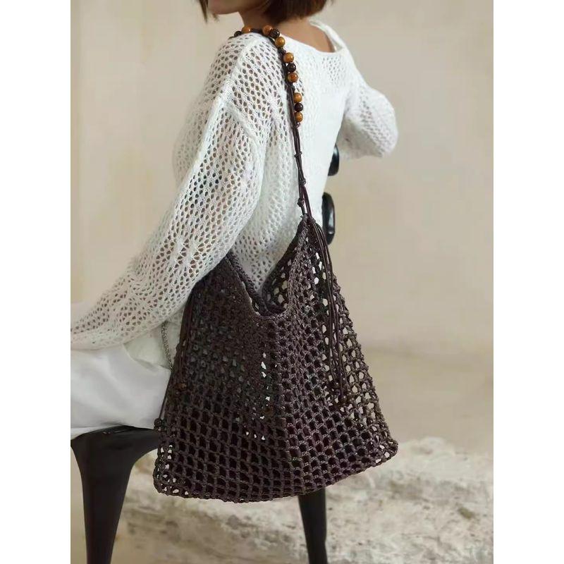 

Summer Beach Bag Raffia Woven Bag Beaded Retro Underarm Bag Large Capacity Shopping Bag Shoulder Tote Bag Women