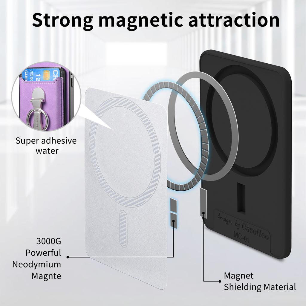 Applicable To Apple 15P Back Sticker Magnetic Magsafe Card Bag Super Magnetic Insert Card Holder Ring Wrist Buckle