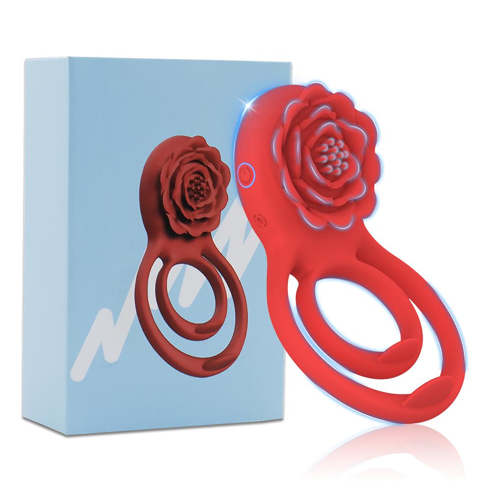 Penis Ring Vibrator Extender Remote Control Cock Ring Penis Sleeve with Rose Clitoral Stimulator Male Couple Sex Toys for Men