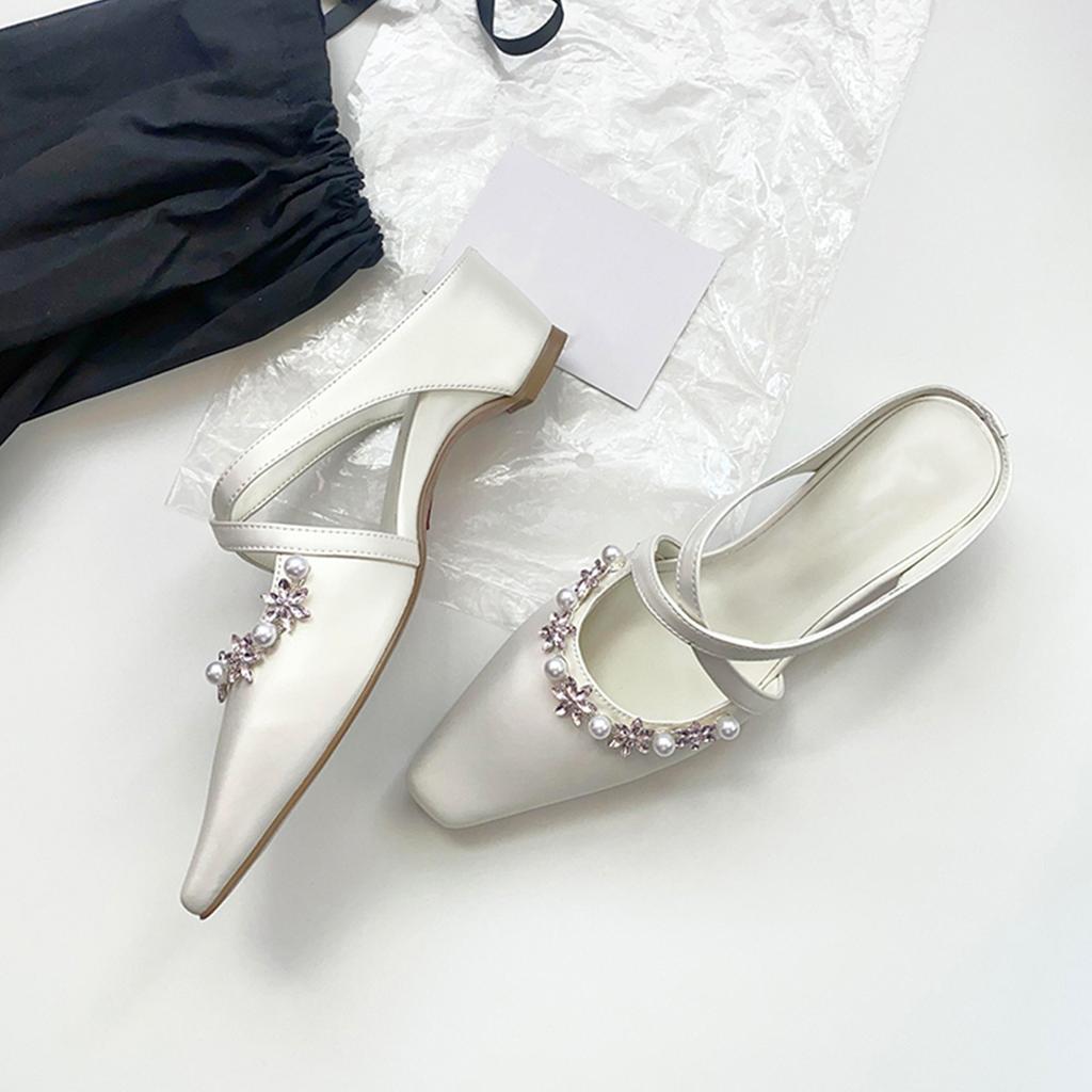 Sheepskin version~ French gentle purple cross with rhinestone knitted square head Mueller shoes for women to wear outside and cool slippers fo