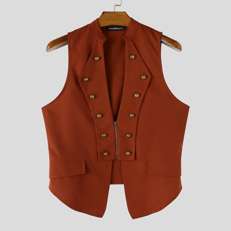 Deep V Incerun Men Neck Sleeveless Splits Zipper Casual Fitted Thin Tank Tops Waistcoats