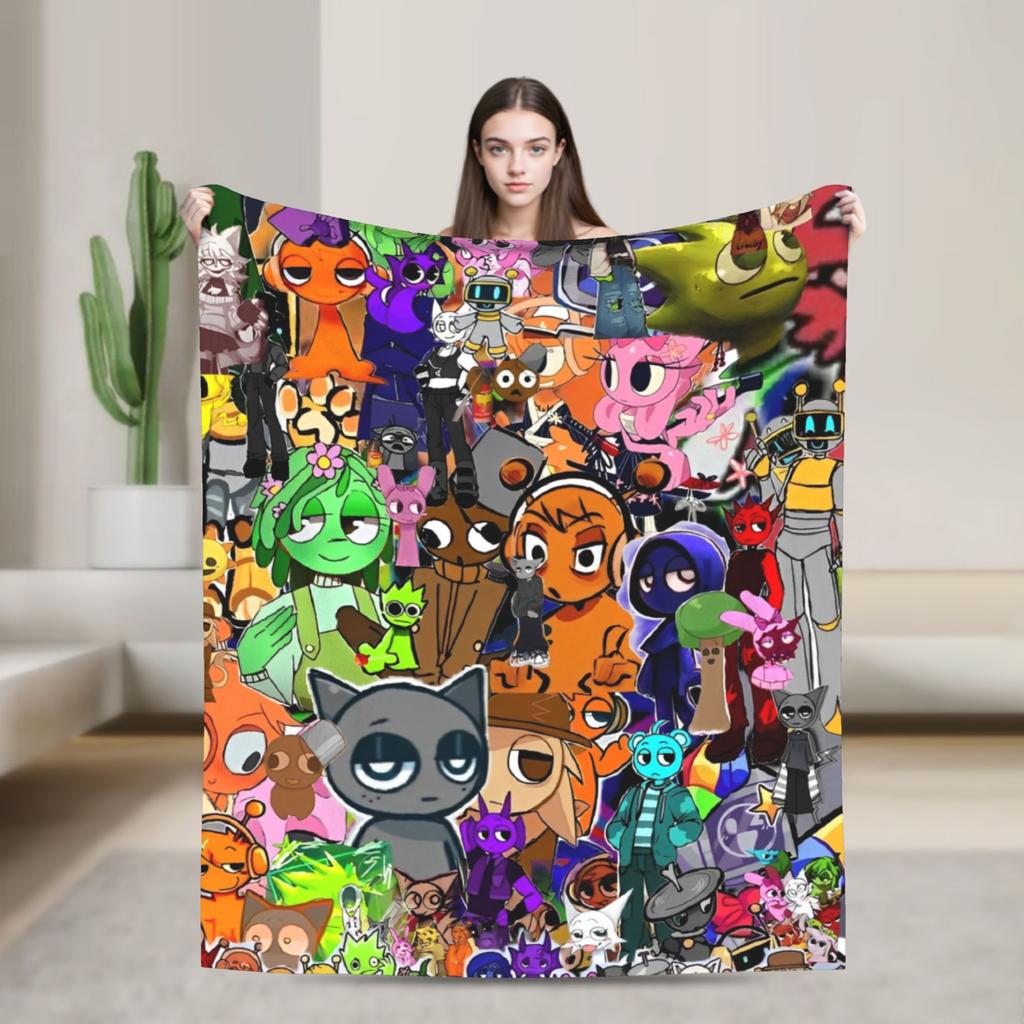 Sprunkis Game Blankets Fleece Novelty Breathable Throw Blankets for Chair Covering Sofa All Season