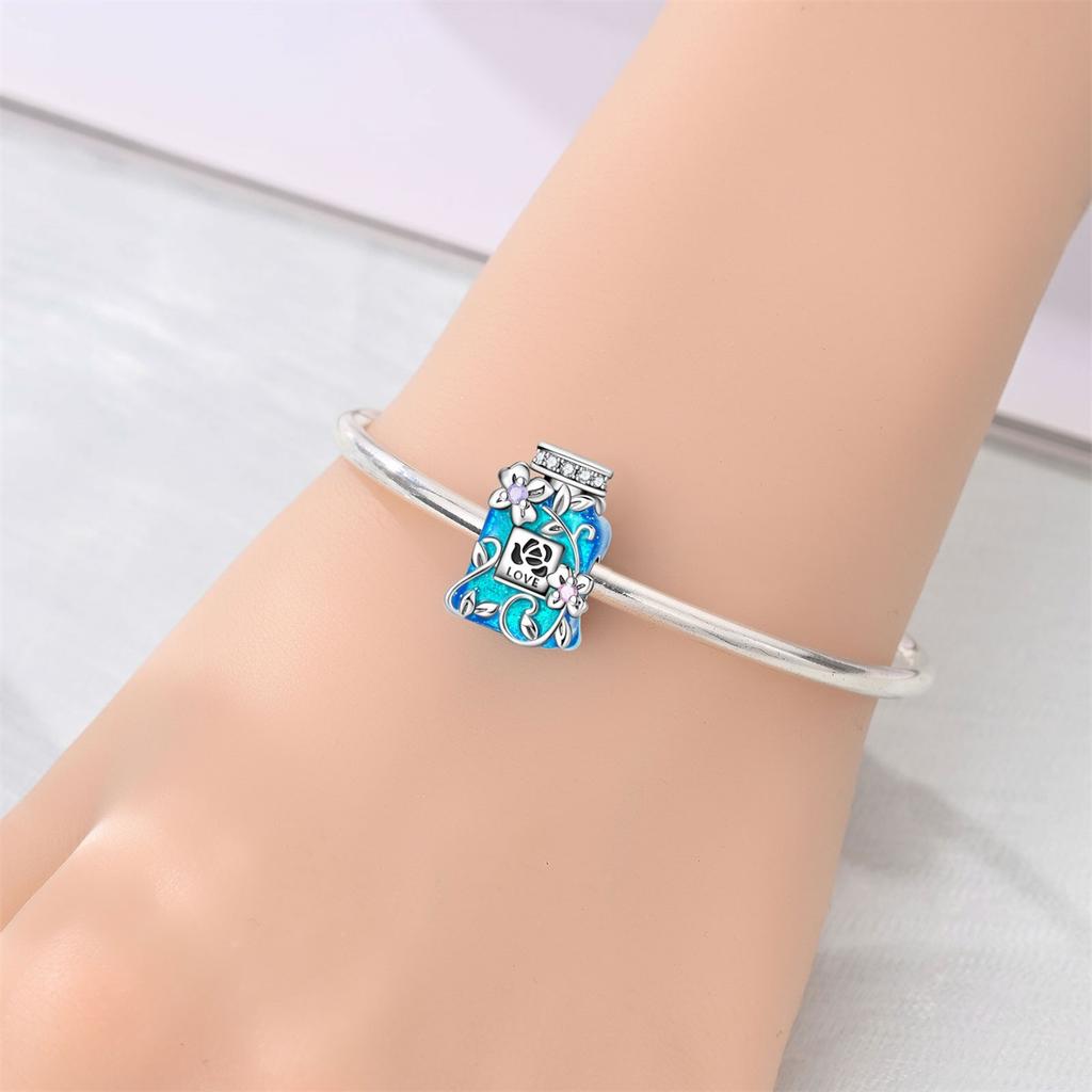 Charms Original Copper Blue Perfume Bottle Beads Fit Bracelet Diy Fine Gift Women Delicate Jewelry Accessory